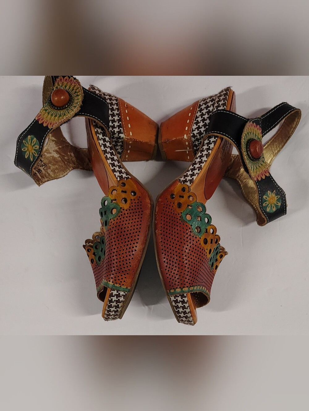 L'Artiste 'Jive' Boho-chic Heeled Rustic Sandal Camel Multi Women's Sz 9 GUC - Picture 5 of 12